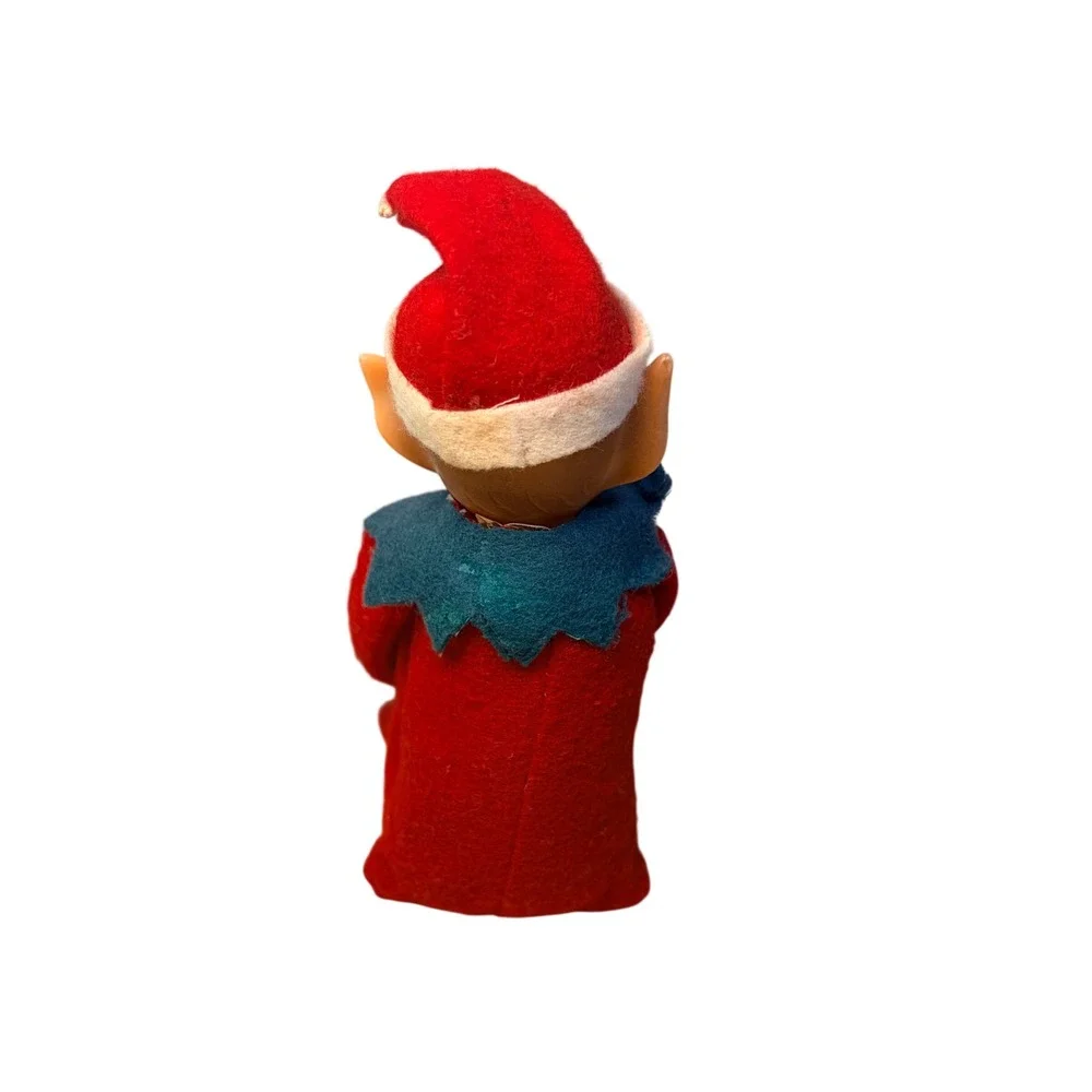 Vintage Christmas Elf Knee Hugger 1960s Red Felt Rubber Face Kitsch Decor